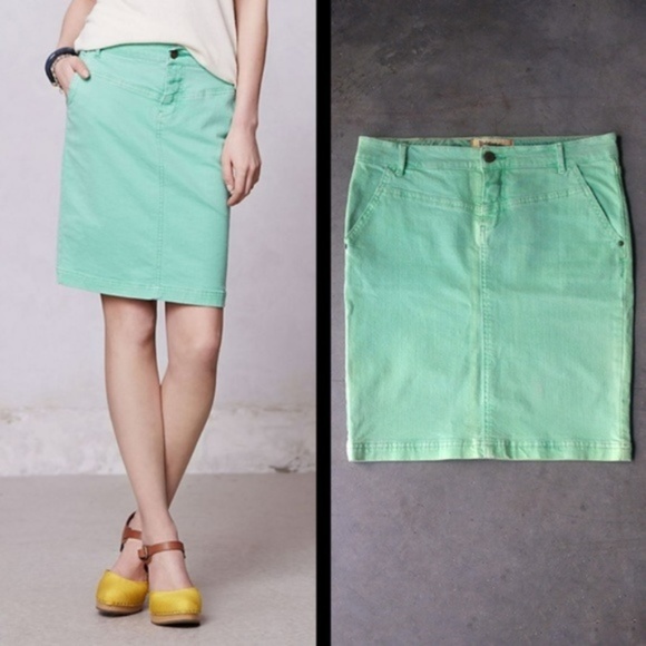 Anthropologie Dresses & Skirts - Holding Horses Green Denim Pencil Skirt size 28